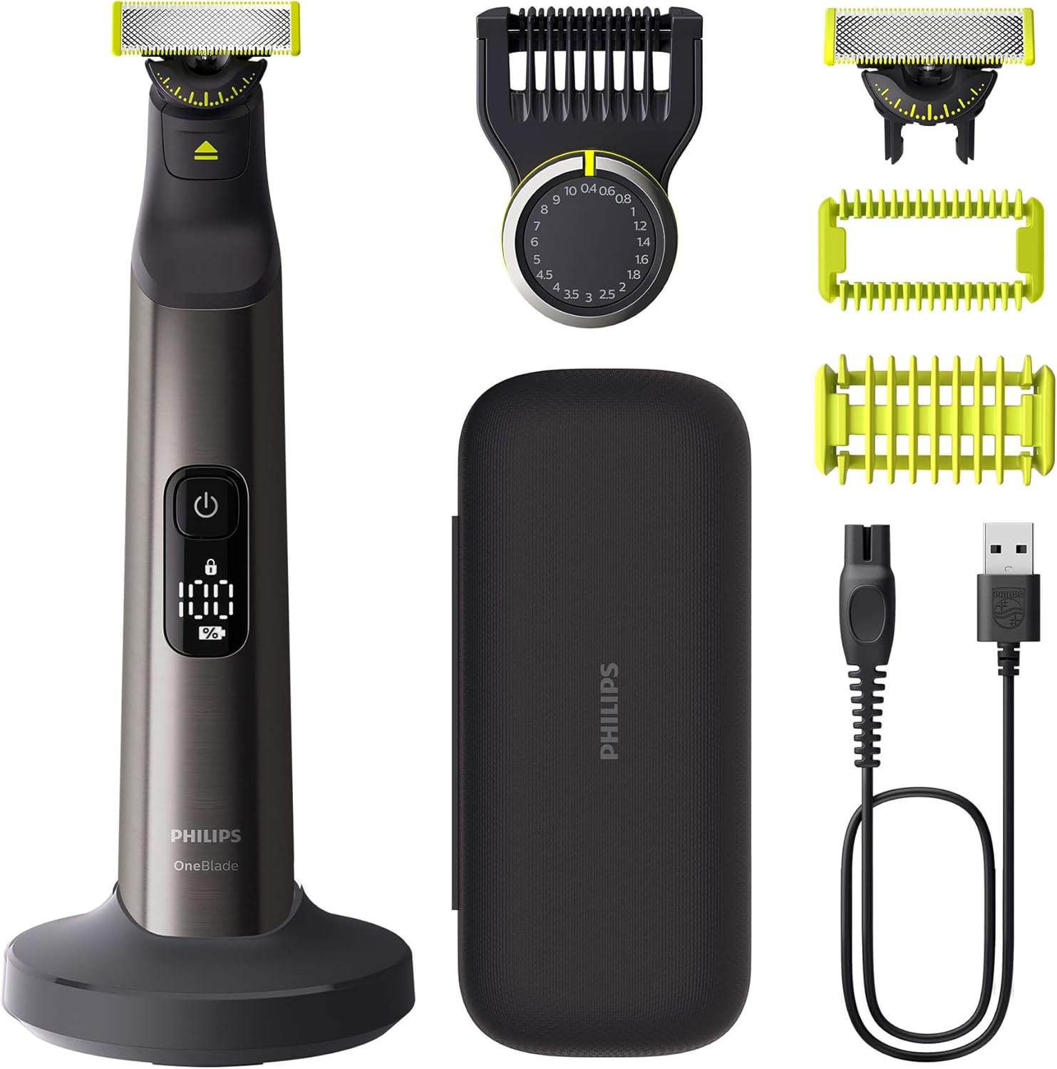 Philips OneBlade Pro 360 Face & Body Electric Beard Trimmer, Shaver and Bodygroomer With 360 Blades, Bodygrooming Kit, Charging Stand and Travel Case